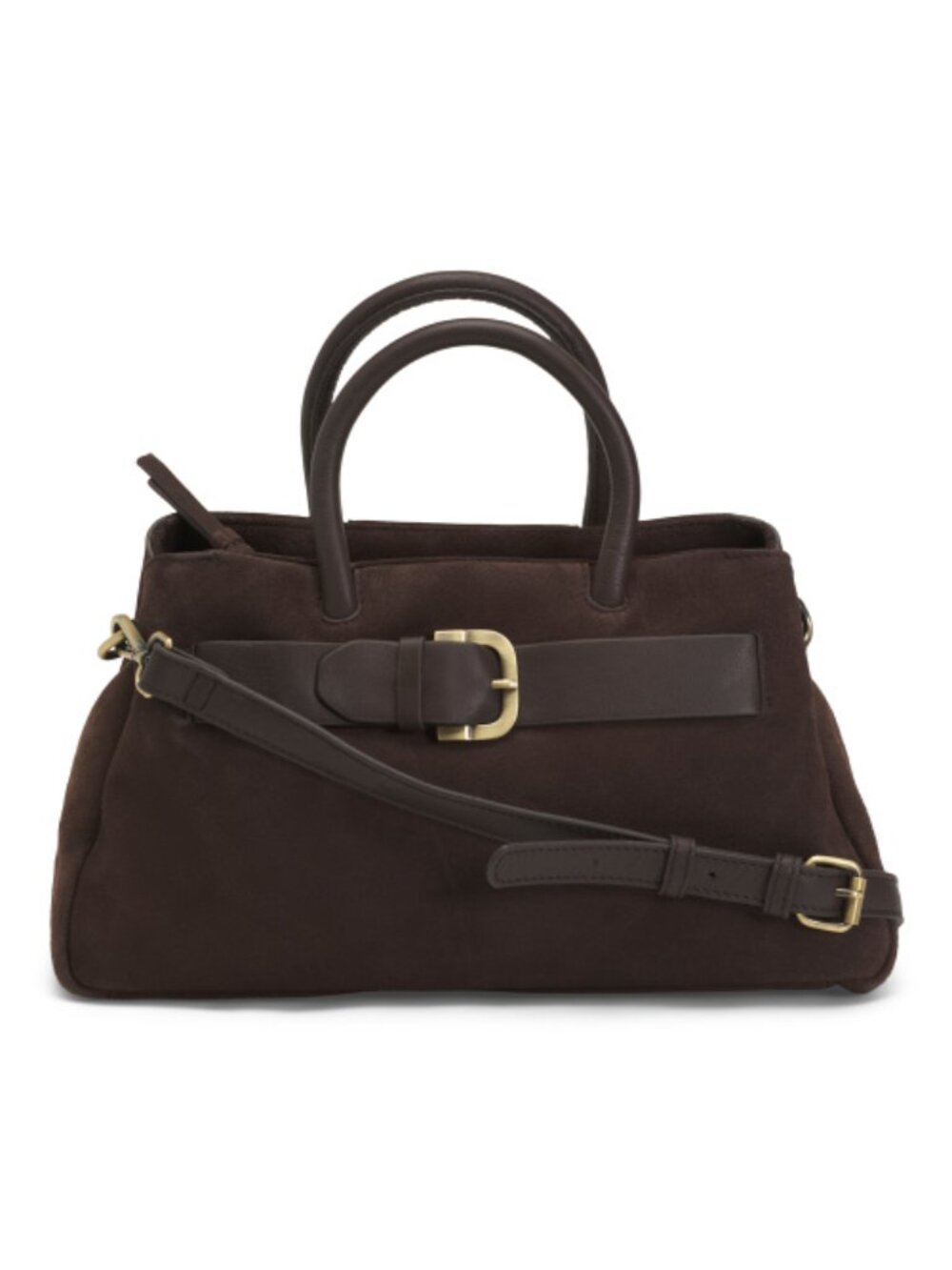 MADE IN INDIA Suede Satchel With Buckle On Front